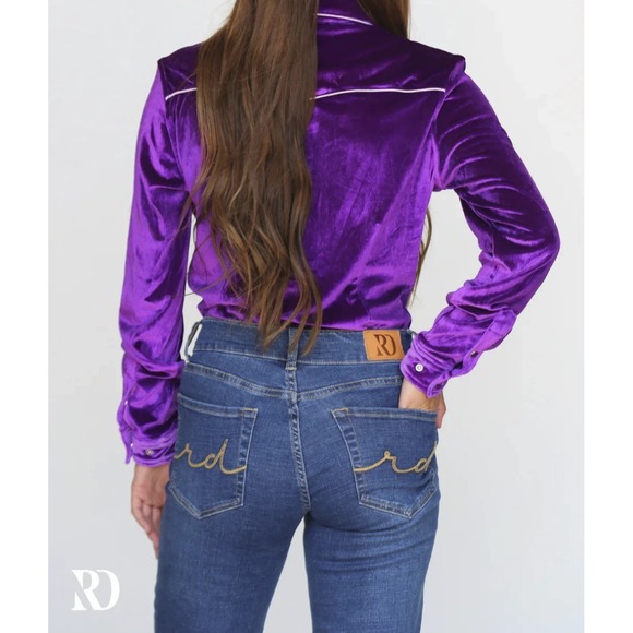 Ranch Dressn Velvet Western Shirt Purple Pearl Snap Rodeo Country Cowgirl XL - Picture 10 of 12